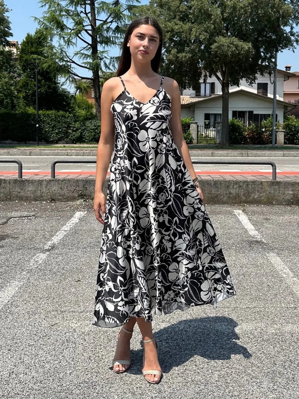 Vestito lungo raso rose