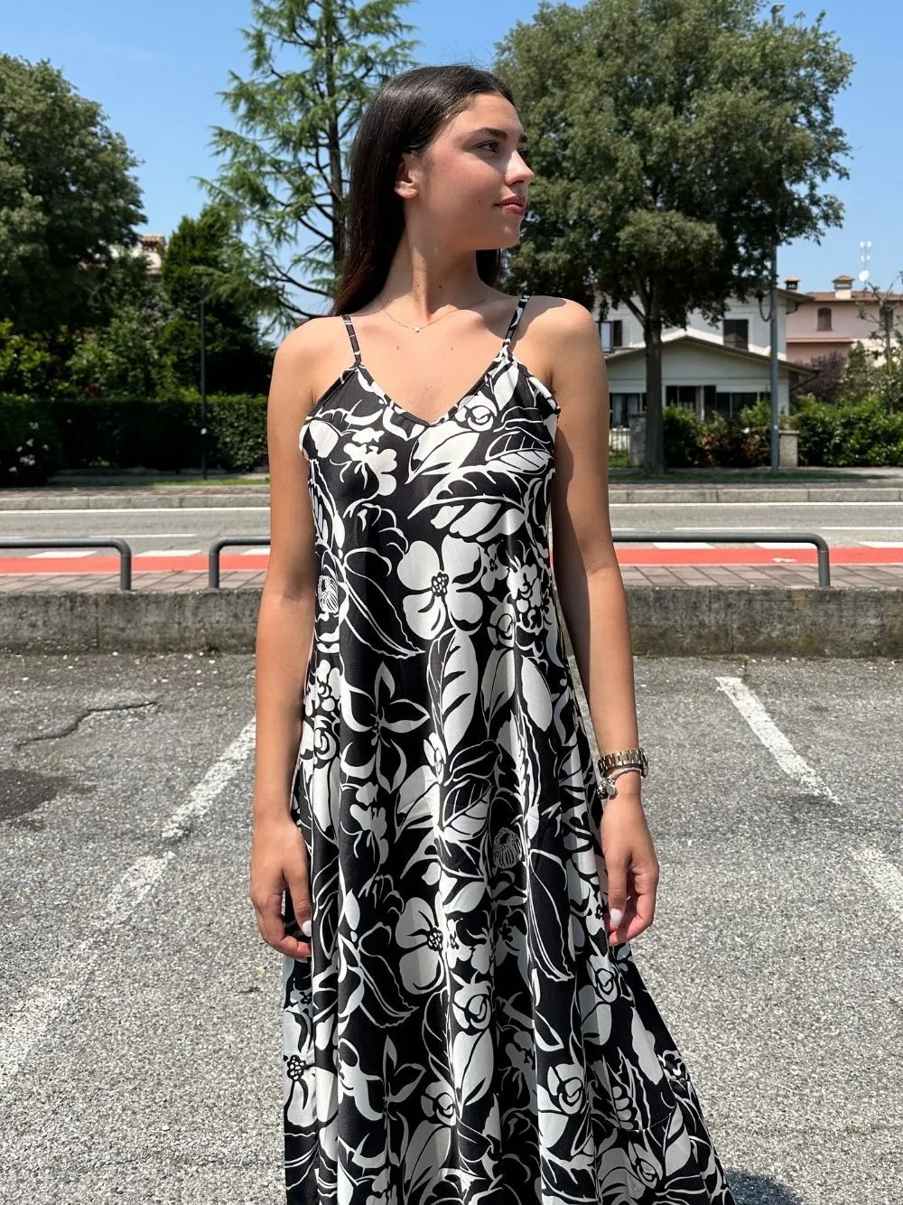 Vestito lungo raso rose
