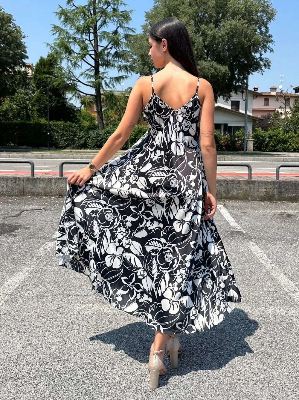 Vestito lungo raso rose