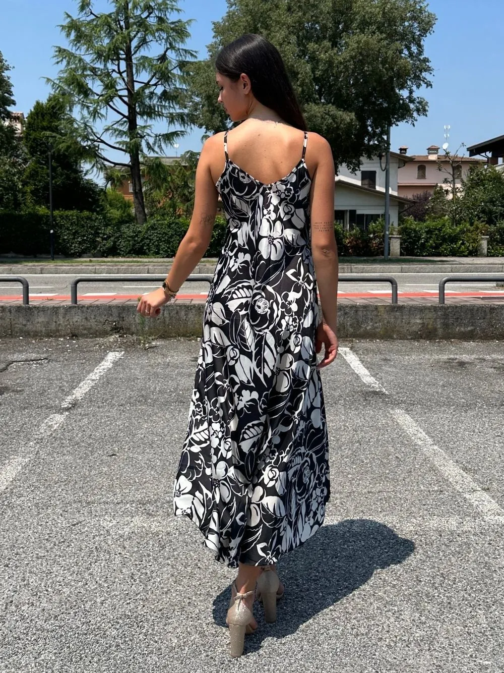 Vestito lungo raso rose
