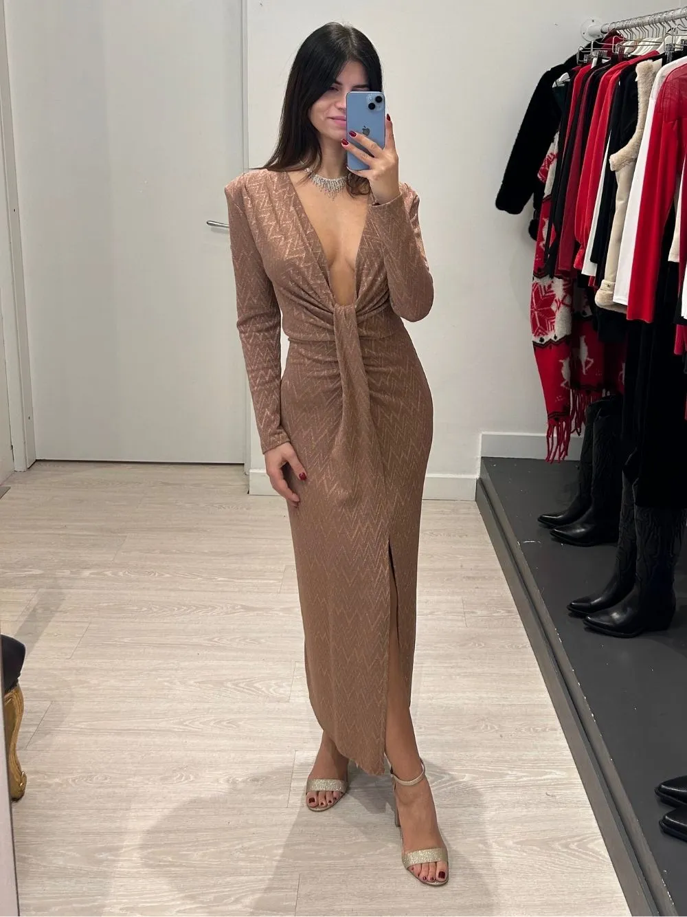Vestito lungo zigzag lurex