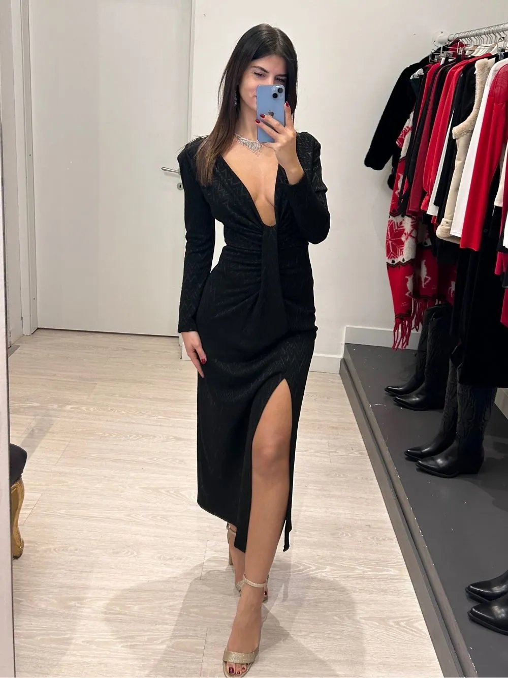 Vestito lungo zigzag lurex