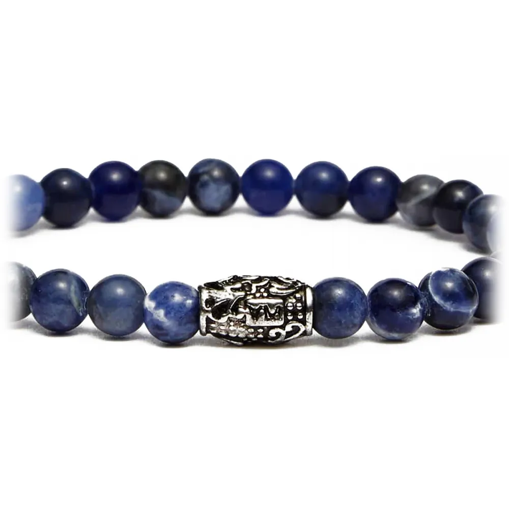 Viola Milano - Bracciale con Pietre Preziose Naturali da 6 mm - Cielo Blu - Handmade in Italy - Luxury Exclusive Collection