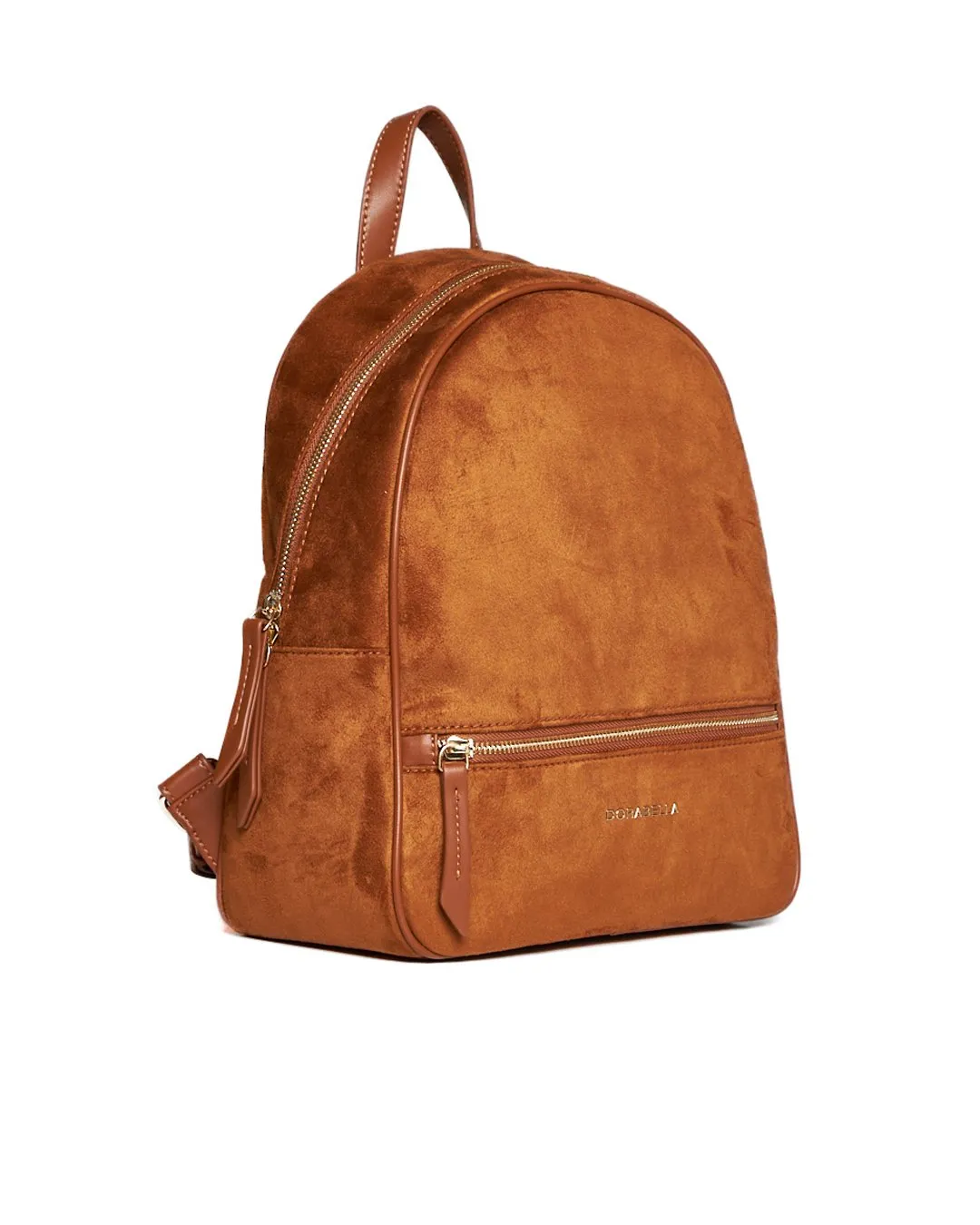 Zaino in suede con inserti e manici in ecopelle CAMMELLO